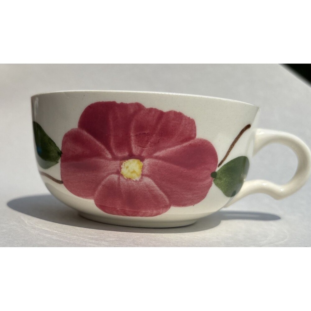 Blue Ridge Pottery Red Hill Footed Tea Coffee Cup Single Red Flower 5 Petals